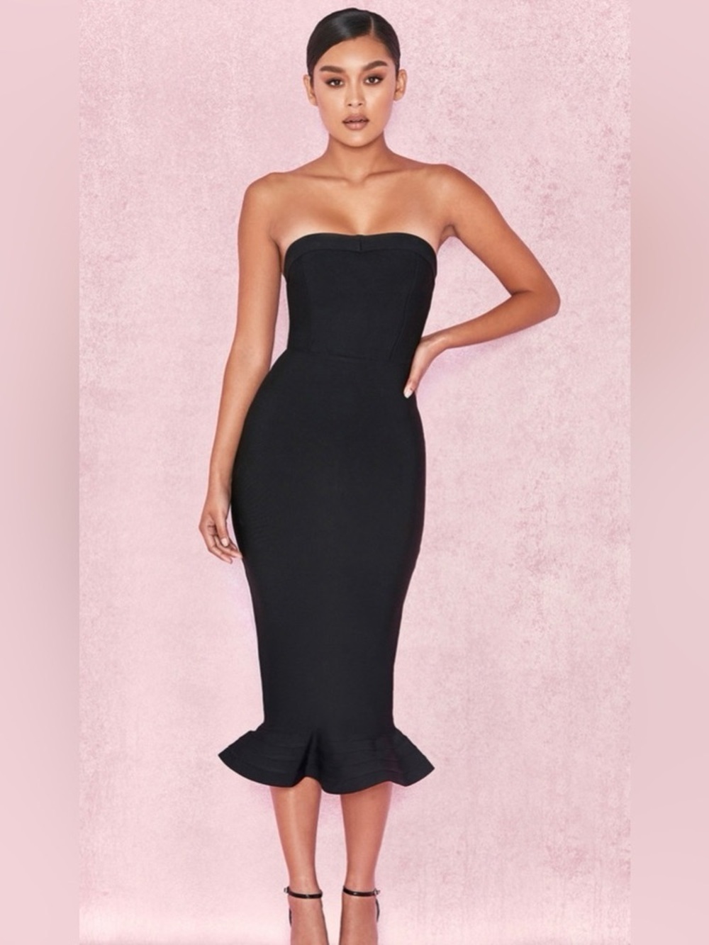 House of CB Fabrizio Strapless Black Midi Mermaid Dress Size Small - Picture 5 of 8